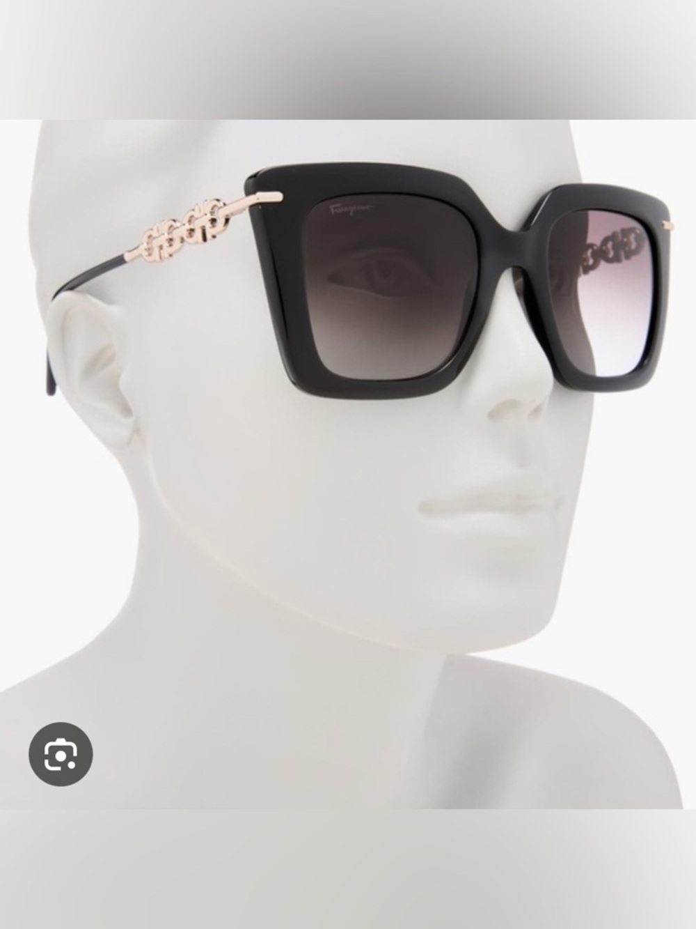 Salvatore Ferragamo Black and Gold 55mm Cat Eye Sunglasses